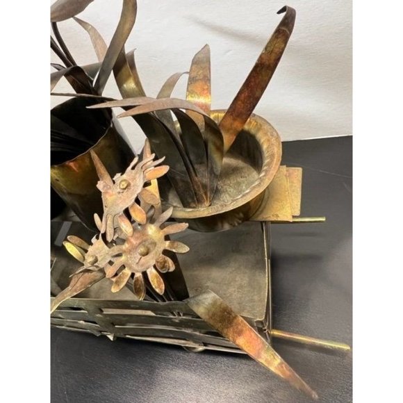 Vintage Tin Cart with Flowers Hand Made Metal Decor - Picture 7 of 8